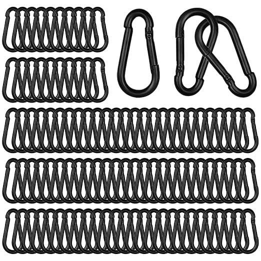 100 PCS 2.36'' Spring Snap Hook Carabiner, M6 1/4 Inch Galvanized Black Steel Carabiner Clip, 260LBS Holding Capacity Quick Link Clip Keychain for Hammock Dog Leash & Camping Gym-StrideForce Fitness