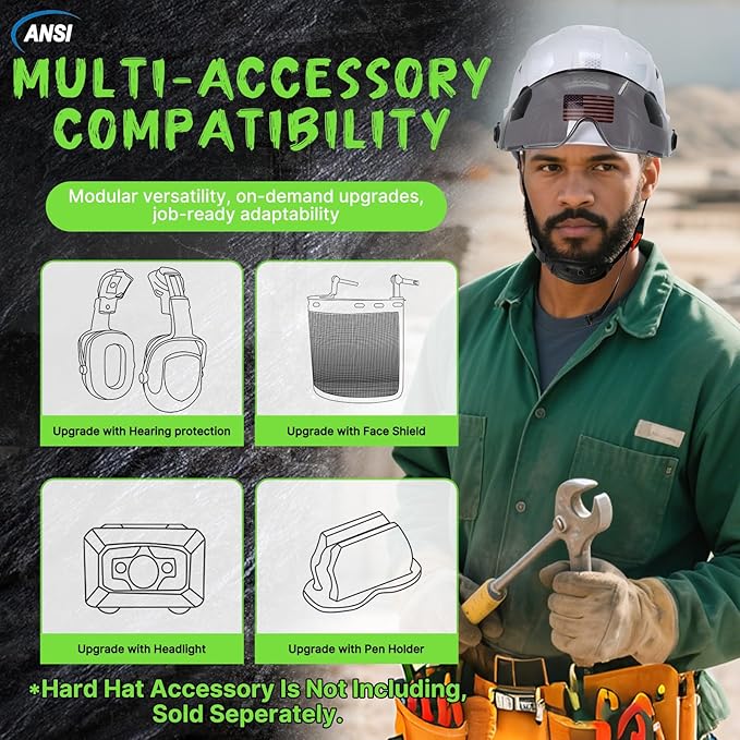 AOLAMEGS Construction Safety Hard Hat - ANSI Z89.1 Type Ι OSHA Approved Safety Helmets with Chin Straps Lightweight Reflective Vented ABS Hard Hats For Men Women Industrial Workwear 6-point Suspension-StrideForce Fitness