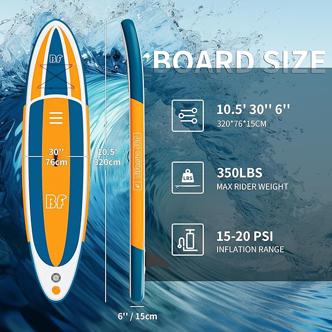 Inflatable Stand Up Paddle Board with SUP Accessories & Backpack. Paddle Boards for Adults. Non-Slip Deck, Wide Stance, Bottom Fin, Double Action Pump.-StrideForce Fitness