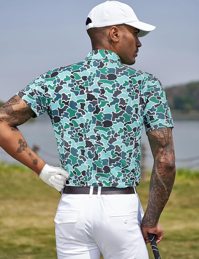 TAPULCO Mens Quick Dry Polo Shirts Camouflage Pattern Performance Athletic Lightweight Breathable Casual Golf Tshirts-StrideForce Fitness