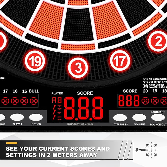 Electronic Dartboard, Electric Dart Boards for Adults,Electronic Scoreboard, Light-Up Led Display, 12 Darts Soft Tip Professional Dart Board and Extra Tips, Up to 8 Players-StrideForce Fitness