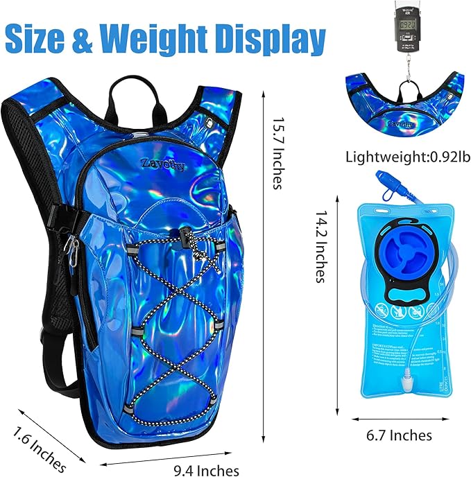 Reflective Hydration Backpack, Hydration Pack - Water Backpack with 2L/3L Hydration Bladder, Essential for Festivals - Rave Hydration Pack for Hiking, Running, Cycling, and Festivals-StrideForce Fitness