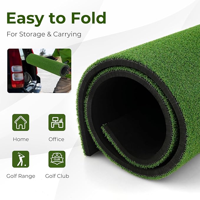 Tangkula Golf Hitting Mat, Artificial Turf Mat for Indoor/Outdoor Golf Practice Includes 2 Rubber Tees & 2 Alignment Sticks, Golf Training Mat for Home Backyard Garage-StrideForce Fitness