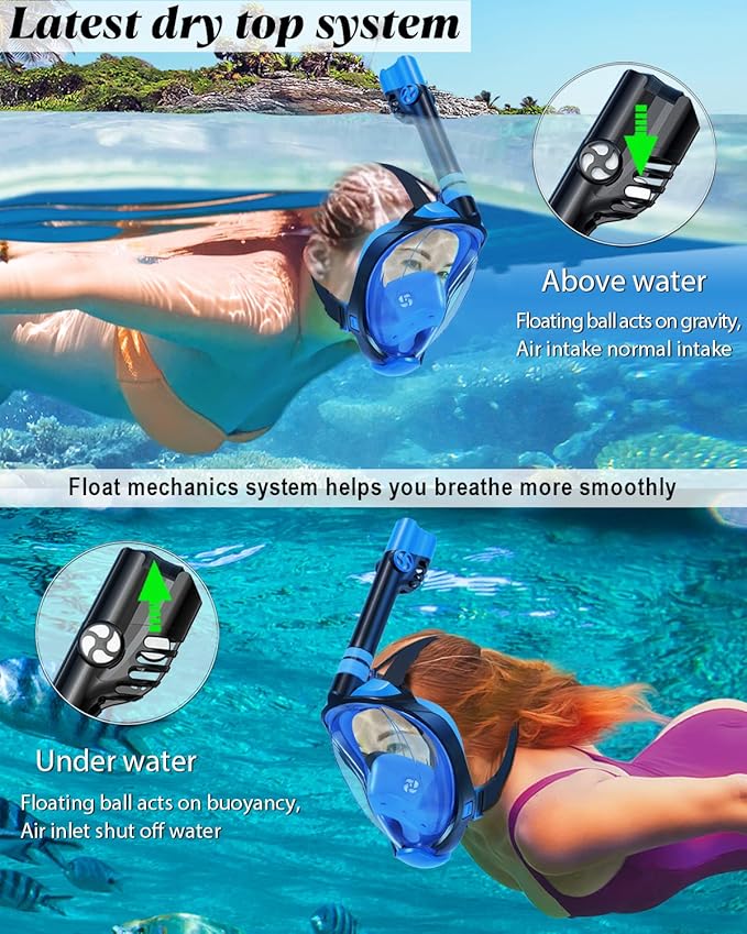 W WSTOO Full Face Snorkel Mask Adults,Suitable for Beginners Dry Top Snorkeling Gear,Can Your Mouth or Nose to Breathe,180 Degrees Panoramic View,Anti-Fog Anti-Leak,Summer Travel and Vacationing Gifts-StrideForce Fitness