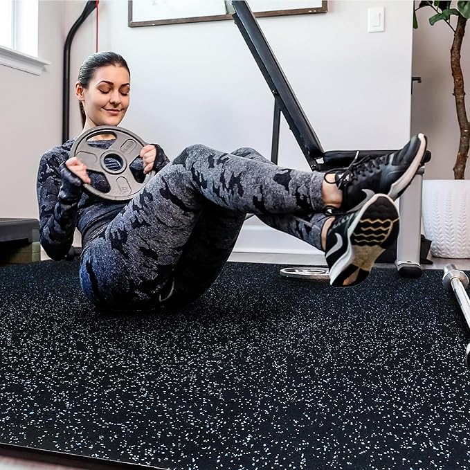 SUPERJARE 0.4'' Thick 24 Pcs 96 Sq Ft Rubber Top Exercise Equipment Mats, High Density EVA Foam Mats with Rubber Top, Interlocking Gym Flooring for Home Gym, Protective Workout Mat, Black/Blue-StrideForce Fitness