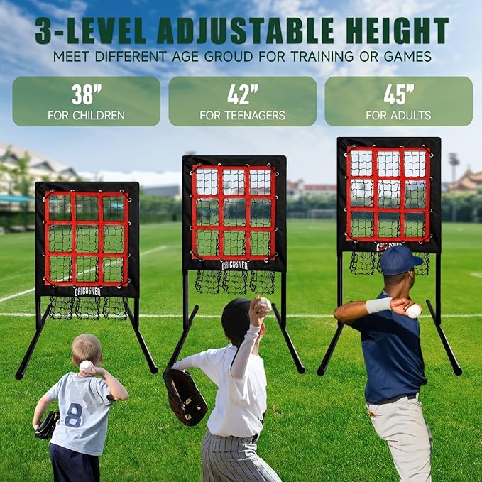 9 Hole Pitching Net, Heavy-Duty Baseball Net with Strike Zone for Pitching and Hitting, Height Adjustable Training Equipment with 9 Pocket Pitching Target for Baseball & Softball Practice-StrideForce Fitness