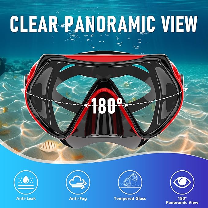 Snorkeling Gear, Dry Snorkel Set180° Panoramic Wide View,Anti-Fog Scuba Diving Mask, Professional Snorkeling Gear for Free Breathing, Swimming, Diving-StrideForce Fitness