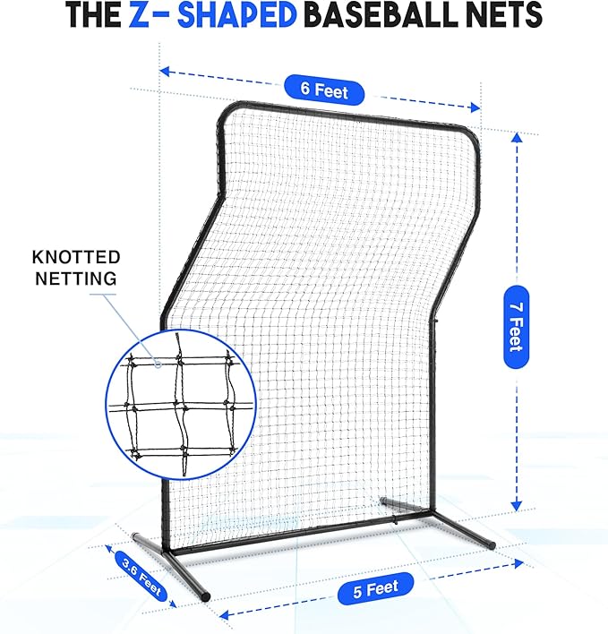 Yes4All Portable L-Screen Baseball 7x7ft with 2 Baseballs, Rubber Wheels - L Screen Baseball for Batting Cage, Protective Pitching Screen Net Double Layers, Carry Bag Included-StrideForce Fitness