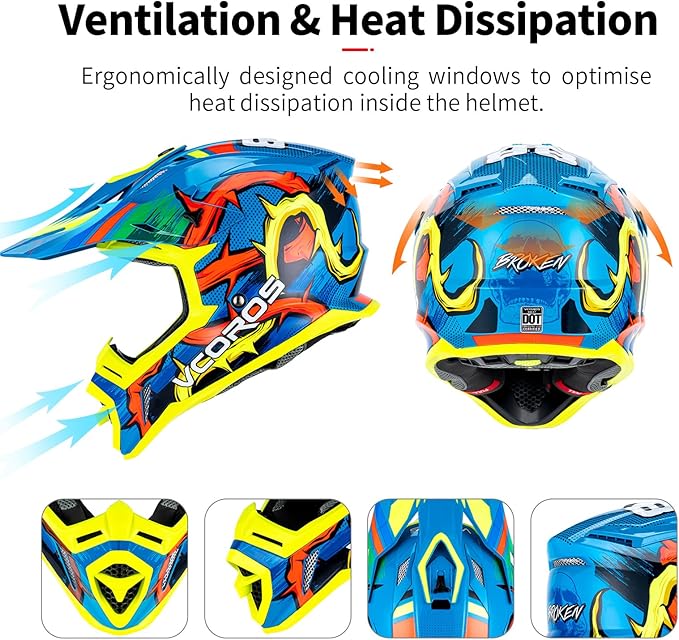 VCOROS H637 Adult Motocross Helmets ATV Dirtbike BMX MX Offroad Adventure UTV Helmets DOT Approved-StrideForce Fitness