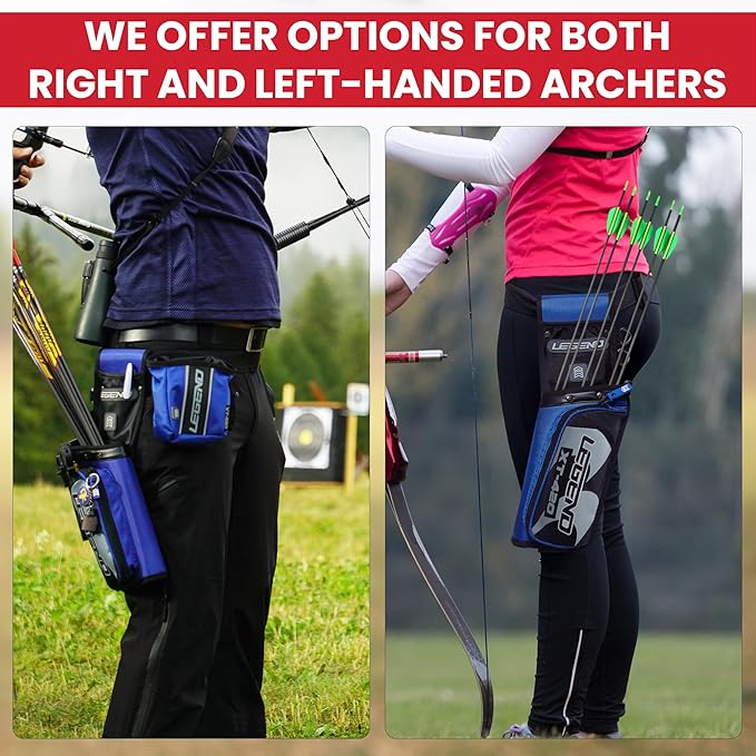 Legend XT420 Field Quiver - Left or Right-Handed Quiver Arrow Holder, Archery Quiver with 3 Arrow Tube, Durable Nylon Hip Quivers with Multiple Pockets for Archery Accessories, Score Card & Tools-StrideForce Fitness