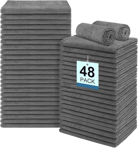 48 Pack Gym Towels Set - Highly Absorbent and Quick Drying Microfiber Salon Towels, Premium Hand Cloths for Bathroom, Gym, Shower, Hotel, and Spa - 16x27 inch (Grey)-StrideForce Fitness