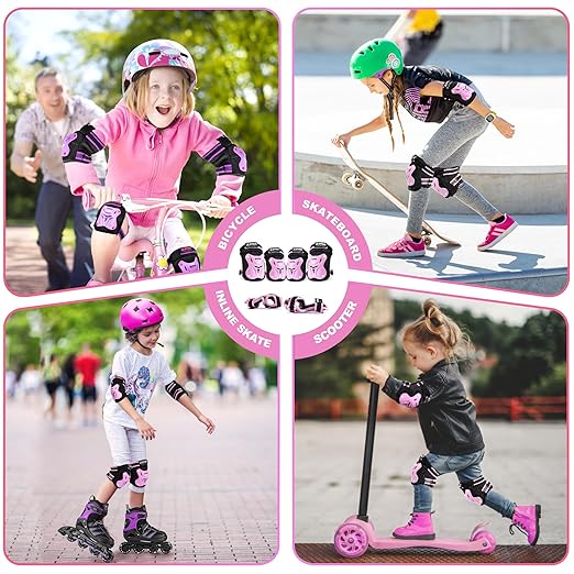 Knee Pads for Kids, Wrist Guards Knee and Elbow Pads Set with Drawstring Bag, Protective Gear Set for Girls Boys Roller Skating Cycling Skateboard - Pink Medium-StrideForce Fitness