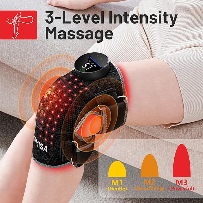 Red Light Therapy Knee Brace&Vibration Knee Massage for Pain Relief, 660nm&850nm Rechargeable Near Infrared Light Therapy Device for Knee/Elbow/Shoulder Faster Recovery for Cordless Use-StrideForce Fitness