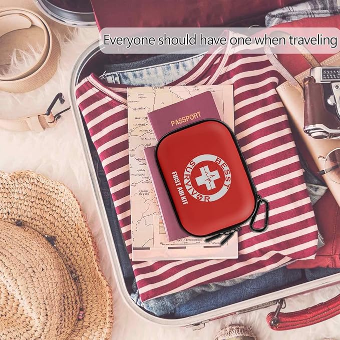 Mini First Aid Kit -Small Waterproof Hard Shell Medical Kit with Compartments for Camping, Hiking, Car, Home, Office, School - Vehicle & Outdoor Emergency Medical Kit (Red)-StrideForce Fitness