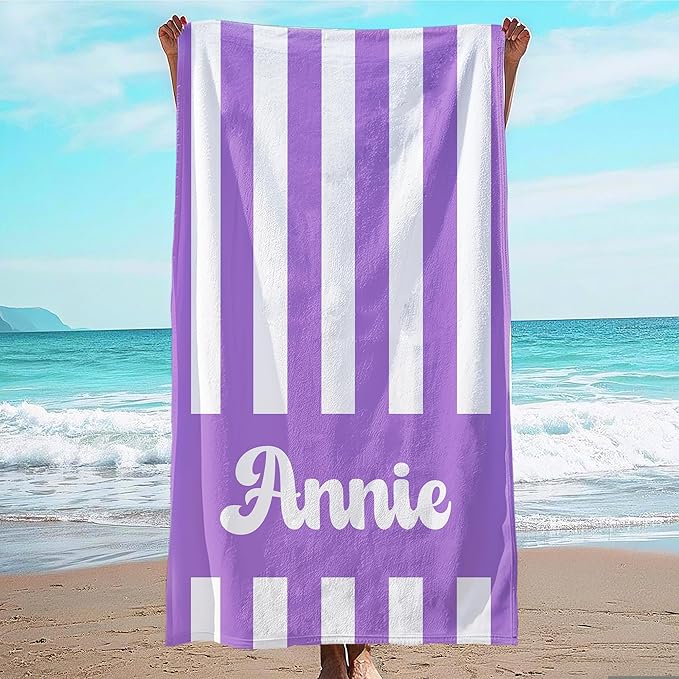 JML Personalized Beach Towel with Name, Custom Cabana Stripe Beach Towel, Customized Microfiber Pool Towel, Quick Dry & Absorbent Swim Towel for Adult,Mother's Day, Birthday, Summer Holiday,Vacation-StrideForce Fitness
