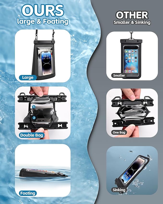 2L Large Waterproof Phone Pouch - [Oversized] [Floating] Waterproof Pouch for iPhone Galaxy Google and More, IPX8 Waterproof Dry Bag for Beach Vacation Belongings-StrideForce Fitness