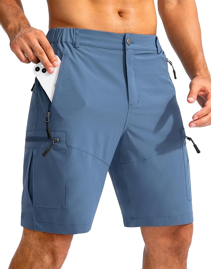Pudolla Men's Hiking Cargo Shorts 9" Lightweight Outdoor Work Shorts for Men Travel Golf Camping Casual with 5 Zipper Pockets-StrideForce Fitness