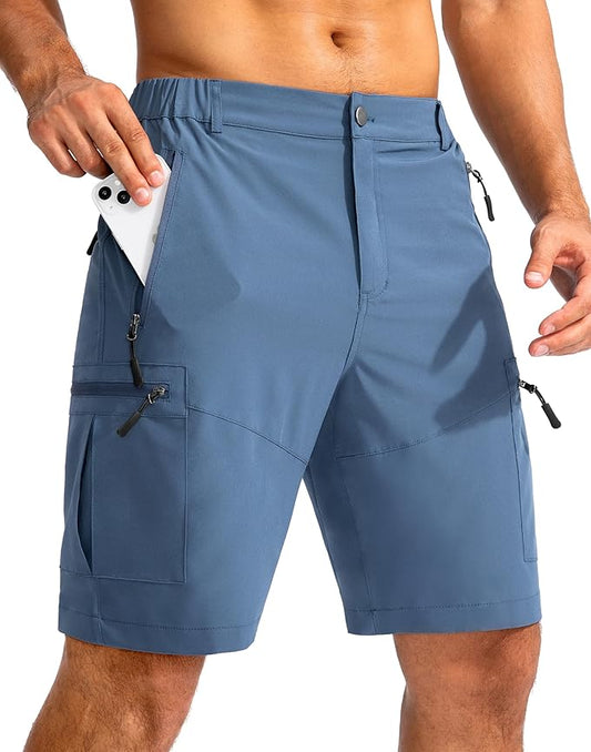 Pudolla Men's Hiking Cargo Shorts 9" Lightweight Outdoor Work Shorts for Men Travel Golf Camping Casual with 5 Zipper Pockets-StrideForce Fitness