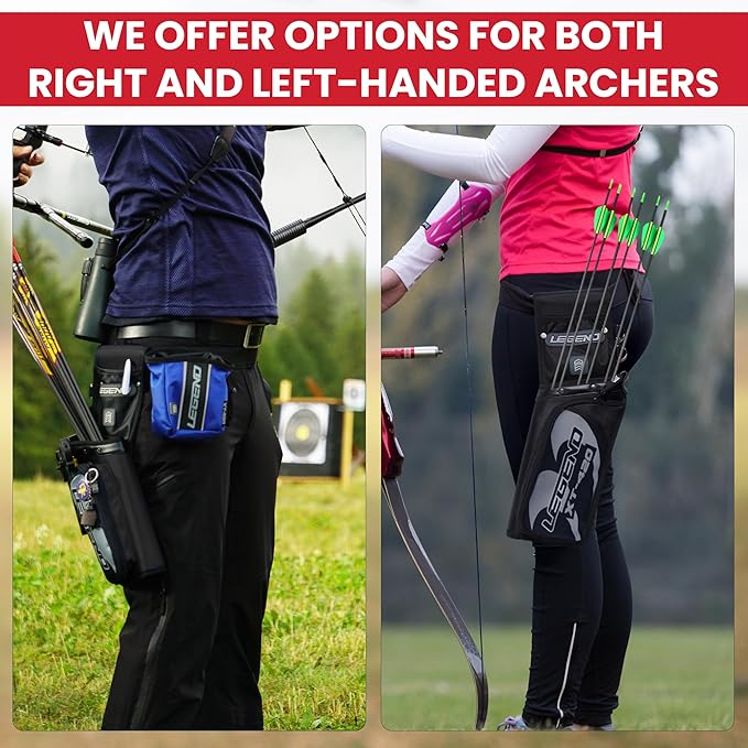 Legend XT420 Field Quiver - Left or Right-Handed Quiver Arrow Holder, Archery Quiver with 3 Arrow Tube, Durable Nylon Hip Quivers with Multiple Pockets for Archery Accessories, Score Card & Tools-StrideForce Fitness