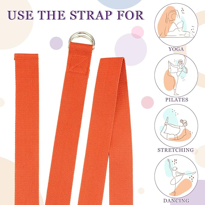 Leyndo 24 Pieces Yoga Strap Stretching Pilates Exercise Adjustable Straps 6 ft Non Elastic Yoga Belt with Adjustable D Ring Buckle for Pilates Gym Workouts Fitness-StrideForce Fitness