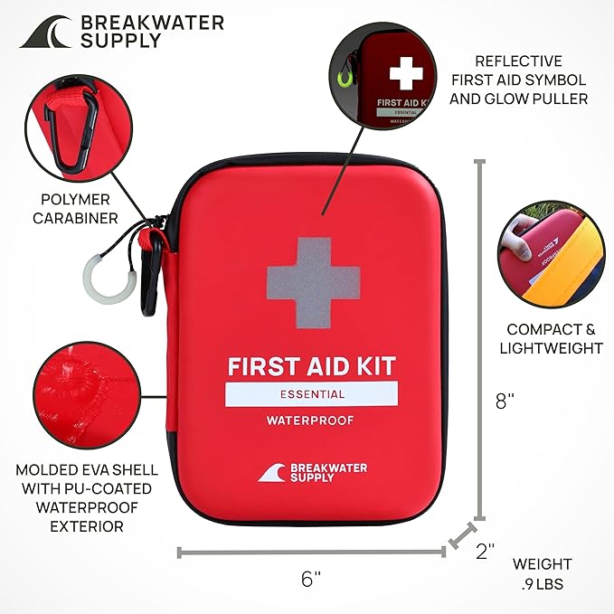 Breakwater Supply™ First Aid Kit for Car, Home, Office, Travel, Dorm, Businesses, 101 Piece HSA FSA Household & AirBNB Essentials Medical Kit & Emergency Supplies with Ice Pack + Waterproof Case Red-StrideForce Fitness