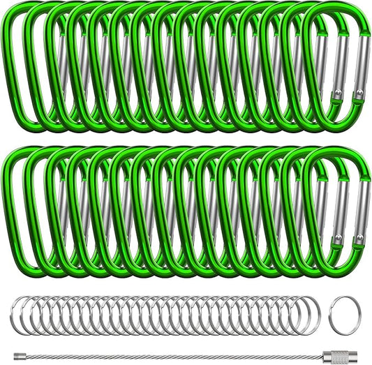 30PCS Aluminum Carabiner Clips, 2" D Shape Spring Snap Hooks Carabiner with 30PCS Keyring Keychain Hook-StrideForce Fitness