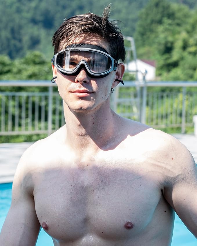Adult Swimming Goggles,Leak-Proof,Anti-Fog Pool Glasses,Wide View Swim Goggles with Ear Plugs and Nose Clip-StrideForce Fitness