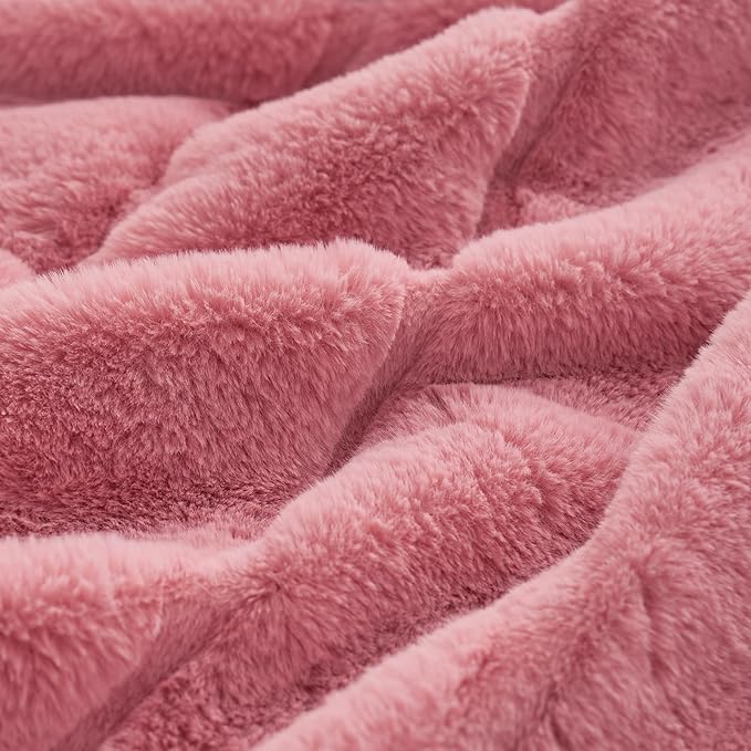 Cozy Bliss Faux Fur Throw Blanket for Couch, Cozy Warm Plush Striped Blanket for Sofa Bedroom Living Room, Pink-StrideForce Fitness