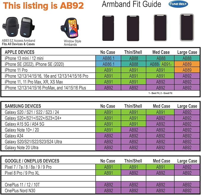 Tune Belt AB92 Cell Phone Armband for Running - Fits iPhone 16/15/14/13 Pro Max, Plus, Samsung Galaxy Ultra/Plus/Note and Large Phones with Protective Cases, Sweat-Resistant Exercise Holder (Black)-StrideForce Fitness