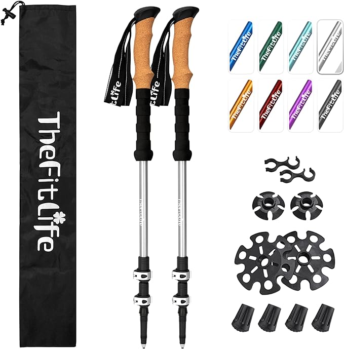 TheFitLife Trekking Poles - Lightweight 7075 Aluminum Hiking Sticks with Cork Grips, Adjustable Telescopic Design, Metal Flip Lock for Men & Women - Perfect for Hiking, Walking, Camping & Backpacking-StrideForce Fitness