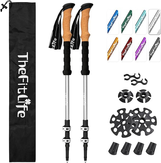 TheFitLife Trekking Poles - Lightweight 7075 Aluminum Hiking Sticks with Cork Grips, Adjustable Telescopic Design, Metal Flip Lock for Men & Women - Perfect for Hiking, Walking, Camping & Backpacking-StrideForce Fitness