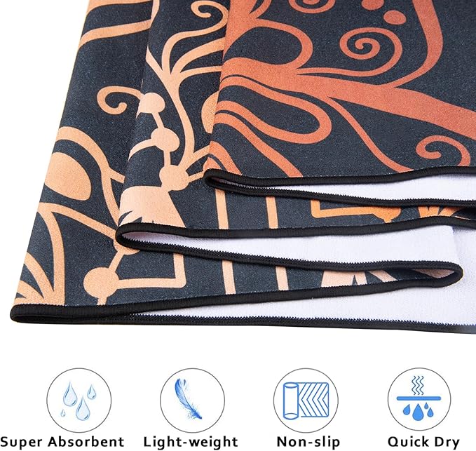 QiyI Yoga Mat Towel with Corner Pockets, Non Slip Sweat Absorbent Hot Yoga Towels, Soft Yoga Blankets with Travel Bag, Skidless Mat Cover for Workout, Gym, Fitness - 70"x26", Luxury Golden Mandala-StrideForce Fitness