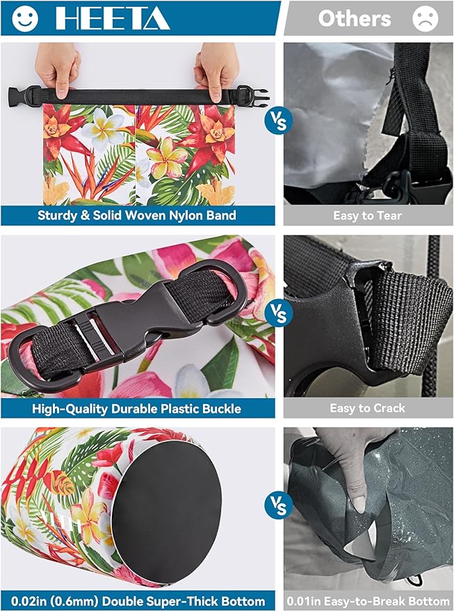 HEETA Waterproof Dry Bag for Women Men(Upgraded Version) 5L/10L/20L/30L/40L Roll Top Lightweight Dry Storage Bag Backpack with Emergency Whistle for Travel, Swimming, Boating, Kayaking, Camping, Beach-StrideForce Fitness