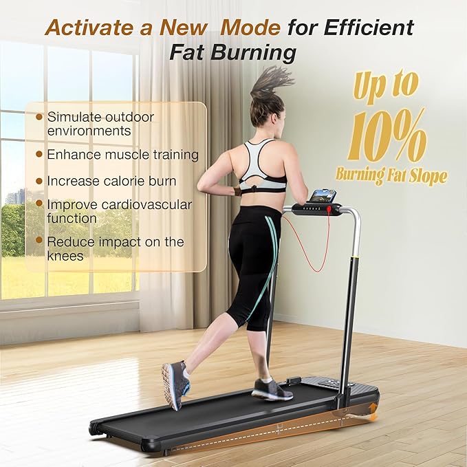 WELLFIT 10% Incline Foldable Walking Pad Treadmill with Handle Bar for Home, 360 LBS Capacity, 7.6MPH Max Speed,Wide Shock Absorbing Deck, 3.0HP Low Noise, for APP/Mute Remote-StrideForce Fitness