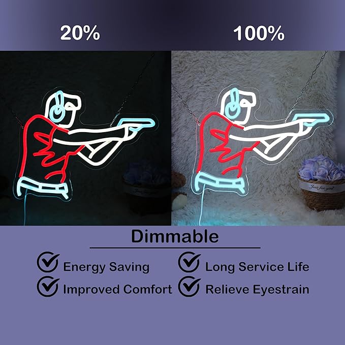 Man Shooting Neon Sign Gun Led Light Up Sign Game Player Gifts Dimmable Shooting Decor for Gun Club Decor Man Cave Game Room 15"×11.9"-StrideForce Fitness