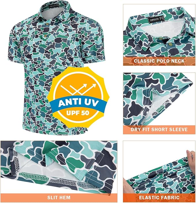 TAPULCO Mens Quick Dry Polo Shirts Camouflage Pattern Performance Athletic Lightweight Breathable Casual Golf Tshirts-StrideForce Fitness