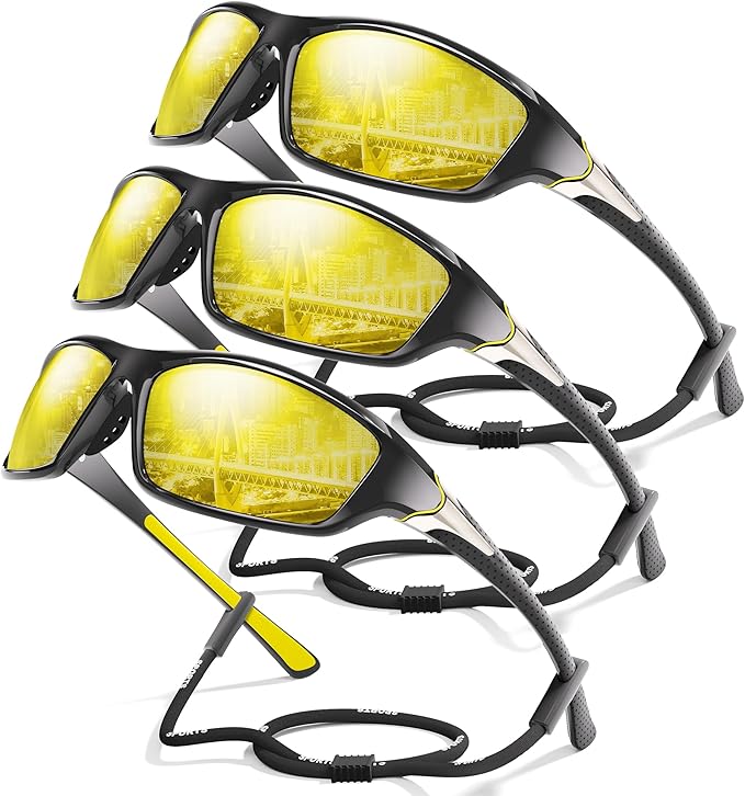 3 Pack Polarized Sports Sunglasses for Men, Mens Sunglasses Wrap Around UV400 Protection for Cycling Fishing Driving-StrideForce Fitness
