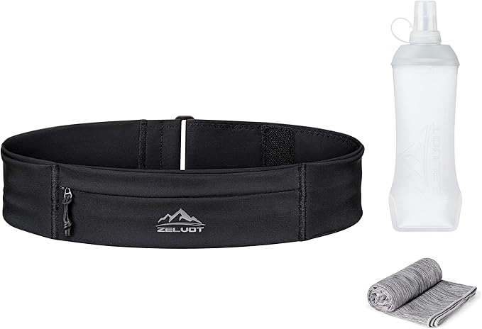 Running Belt with 400ml Soft Flask, Extension Strap & Phone Holder, Adjustable Running Fanny Pack with Gym Towel, Waterproof Belt Bag for Women Men for Jogging Hiking Marathon-StrideForce Fitness