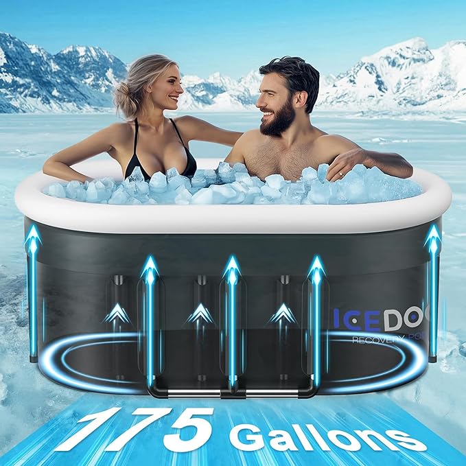 Upgraded 175 Gal XXL Large Oval Ice Bath with Air Ring, Multi-Layered Portable Cold Plunge Tub for Athletes, Foldable & Inflatable Cold Tub Recovery at Home, Outdoors,Gym Use Bathtubs.-StrideForce Fitness