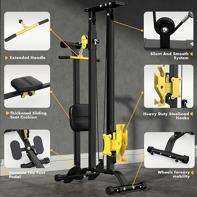 Multi-Functional Cable Station LAT Pull Down Machine Low Row Cable & Rowing Machine Workout Combo for Home Gym-StrideForce Fitness
