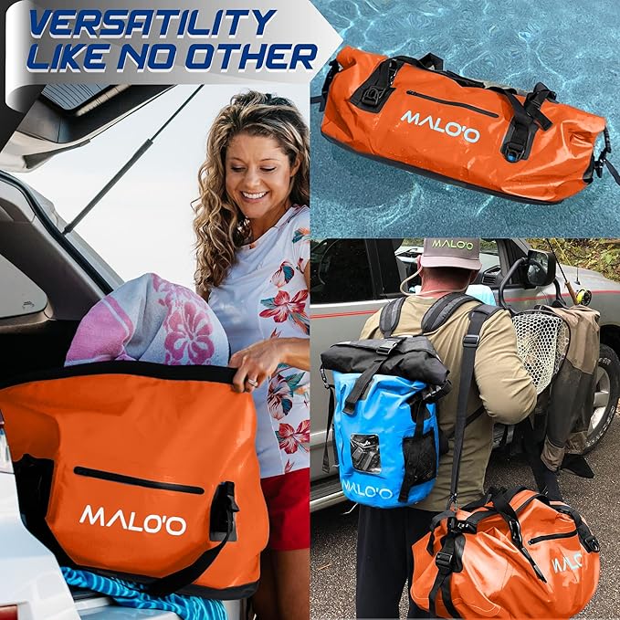 Malo'o Waterproof Dry Bag Duffel 40L/60L/100L, Roll Top Duffel Keeps Gear Dry for Kayaking, Rafting, Boating, Swimming, Camping, Hiking, Beach, Fishing - Internal & External Pockets and Molle Loops-StrideForce Fitness