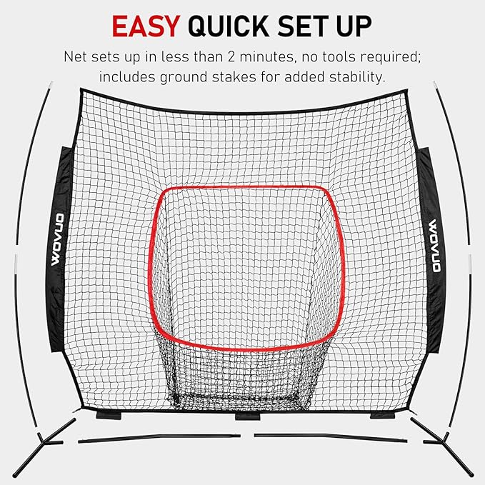 7x7 ft Baseball Net for Batting Pitching Hitting, Softball Pitching Net with Strike Zone, Tee, Ball Caddy, Softball Batting Net Baseball Training Equipment for Kids Adult Youth Sport Practice-StrideForce Fitness