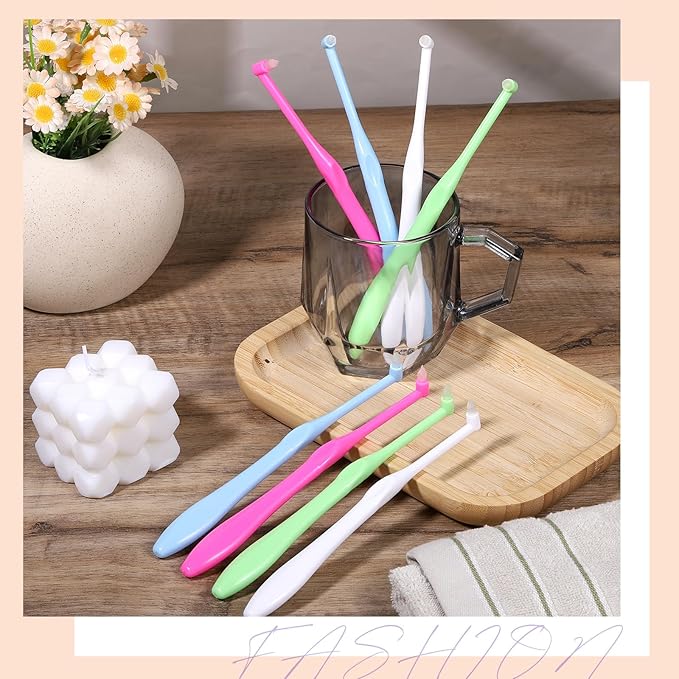 8 Pcs Soft Bristles Angled Toothbrush End Tuft Toothbrush with Covers Single Tufted Toothbrushes Small Head for Hard-to-Reach Areas Orthodontic Toothbrushes for Braces, Implants, Back Teeth, Retainers
