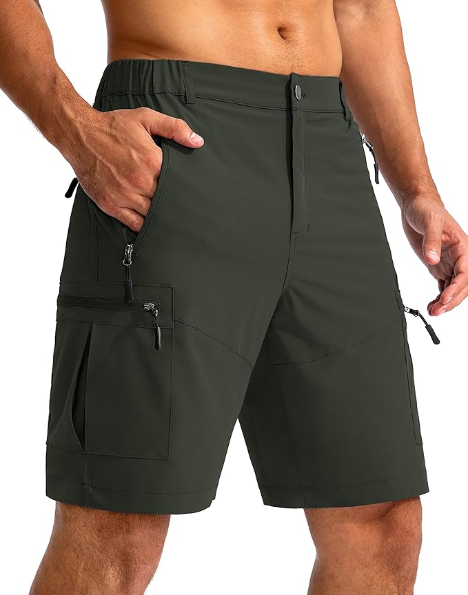 Pudolla Men's Hiking Cargo Shorts 9" Lightweight Outdoor Work Shorts for Men Travel Golf Camping Casual with 5 Zipper Pockets-StrideForce Fitness