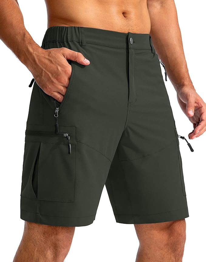 Pudolla Men's Hiking Cargo Shorts 9" Lightweight Outdoor Work Shorts for Men Travel Golf Camping Casual with 5 Zipper Pockets-StrideForce Fitness