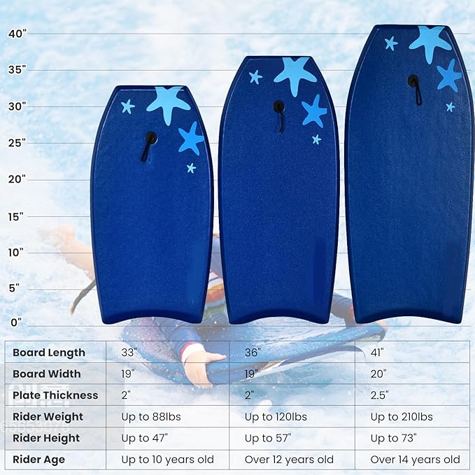 KOTEK 33/37/41 Inch Body Board with Wrist Leash, EPS Core, Dual Channel, HDPE Slick Bottom, Bodyboard for All Skill Levels & Wave Conditions-StrideForce Fitness