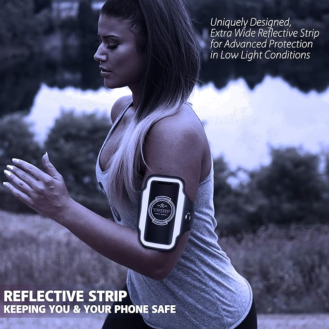 TRIBE Running Phone Holder Armband. iPhone & Galaxy Cell Phone Sports Arm Bands for Women, Men, Runners, Jogging, Walking, Exercise & Gym Workout. Fits All Smartphones. Adjustable Strap, CC/Key Pocket-StrideForce Fitness