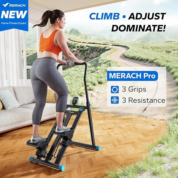 MERACH Stair Stepper for Home Gym Exercise, New Version Stairmaster for Full-Body Workout, Compact Folding Stair Climber with Extended Step Range, Adjustable Handlebar/Pedal-StrideForce Fitness