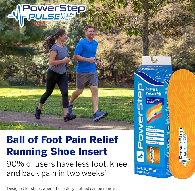 PowerStep Pulse Plus Met - Ball of Foot Pain Relief Shoe Insoles - Running Shoe Orthotics for Metatarsal Foot Pain, and Morton's Neuroma Relief - Made in The USA (M 7-7.5, F 9-9.5)-StrideForce Fitness