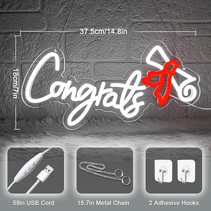 Congrats Graduation Neon Sign - Class of 2025 Graduation Party Decorations,LED Neon Light Up Sign for Photo Backdrop,Graduate Ceremony Wall Decor for High School College Celebration-StrideForce Fitness